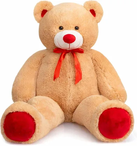 Vista 13 de Enorme Oso de Peluche Animal de Peluche Oso de Peluche Gigante con Lazo de Cinta Roja Juguete de Peluche de Día Regalo para Novia y Niños 36 Beige