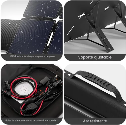 Vista 6 de GRECELL - Panel solar portátil de 240 W para central eléctrica, ultraligero y plegable 25% Efficiency Mono Foldable Solar Charger with 4