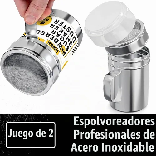 Vista 2 de CUSINIUM Mini agitador de azúcar en polvo de 6 onzas con asa, malla fina, con tapa de plástico, paquete de 2