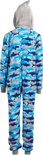 Vista 4 de Disfraz de pijama de una pieza con capucha de forro polar para niños, tiburones, dinosaurio, ninja cíclopes