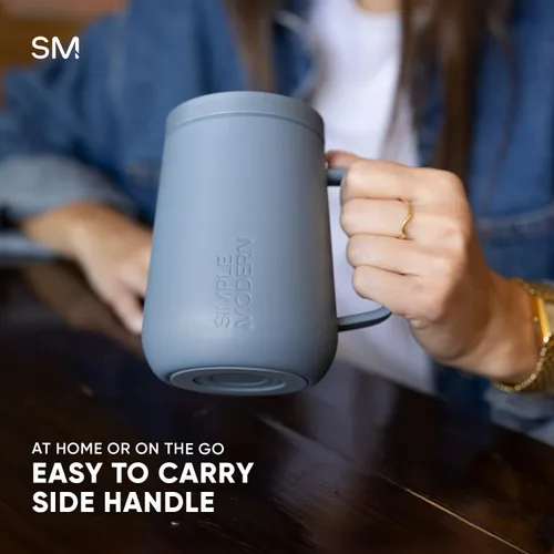 Vista 5 de Simple Modern - Taza Voyager Signature Vaso de viaje para café con tapa de 360° y asa Vaso de café helado con revestimiento de cerámica, acero