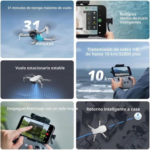 Vista 6 de DJI Mini 2 SE, dron mini liviano con video QHD, transmisión de video máxima de 10 km, tiempo de vuelo de 31 minutos, menos de 249 g, retorno