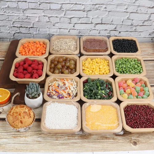 Vista 5 de Tazones de papel kraft desechables de 10 onzas con tapas, contenedor de alimentos, paquete de 50