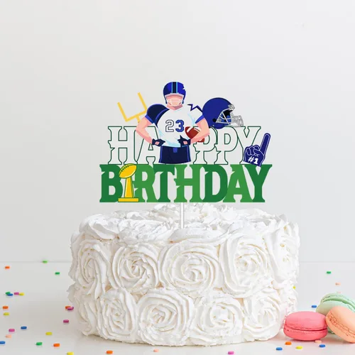Vista 2 de Super Bowl - Decoración para pastel de feliz cumpleaños – Selección de pastel de fútbol americano – Decoración de pastel de jugador – Rugby Ball