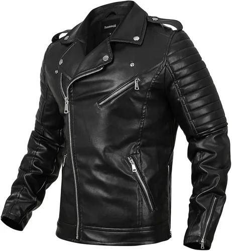 Vista 4 de BANMAXDD Men's Faux Leather Jacket QUALITY Black Waterproof Windproof Multi-pocket Biker Jacket Casual Warm Winter Coat