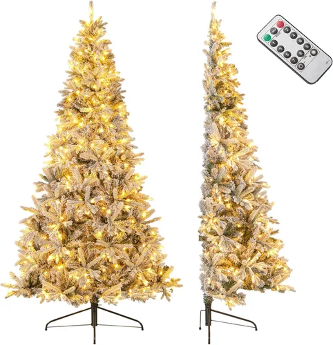 Vista 10 de DORTALA - Árbol de Navidad artificial preiluminado con copos, de 4.5 pies, con 150 luces LED blancas cálidas, 295 puntas de ramas, soporte metálico