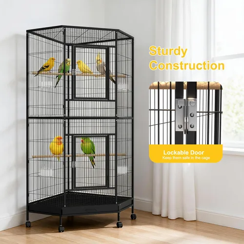 Vista 11 de Jaula grande para pájaros de 64 pulgadas con ruedas, jaulas para pájaros