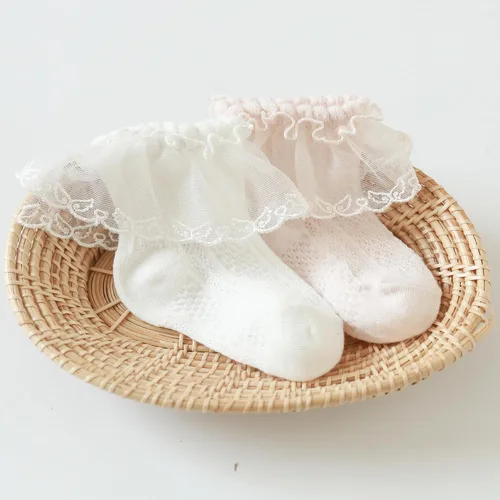 Vista 6 de Eimmabey Calcetines de verano para niñas con encaje, paquete de 8 calcetines de algodón para bebés y niños pequeños