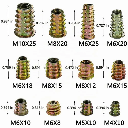 Vista 2 de 265pcs M4-M10 Aleación de Zinc Tornillo Tuerca Insertos 12 Tamaños para Muebles de Madera