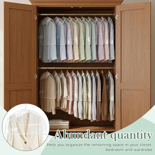 Vista 7 de Patelai 8 fundas de hombro para colgar ropa de 24 x 12 pulgadas, fundas de plástico transpirables para colgar ropa, protectores contra el polvo