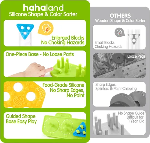 Vista 2 de hahaland Juguetes sensoriales Montessori para clasificar y apilar de silicona para niños de 1 a 3 años, bloques suaves texturizados para clasificar