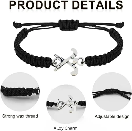 Vista 4 de Pulsera con dije de hockey sobre hierba Sportybella - Ajustable para niñas con dije de palo, joyería regalo para jugadoras, equipos y entrenadores