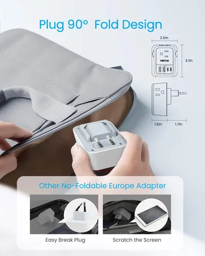 Vista 6 de VINTAR Paquete de 2 adaptadores de enchufe de viaje europeos, cargador