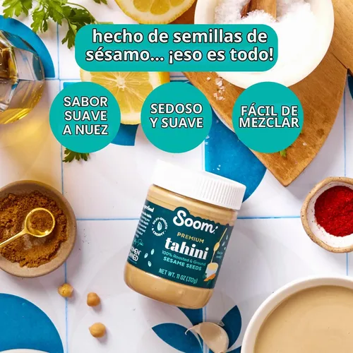 Vista 3 de Tahini Soom Foods con puro sésamo molido, 11 onzas (2 paquetes).