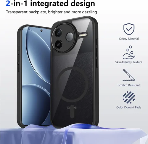 Vista 436 de Funda magnética transparente compatible con Xiaomi 17T, color negro 2 en 1 PC + TPU cubierta de teléfono a prueba de golpes, carcasa protectora