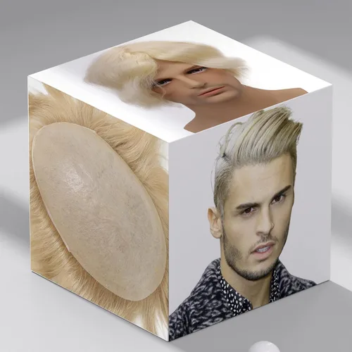 Vista 7 de toupee tupé para hombres 0.002 in ultra suave, transparente, piel fina, toda línea capilar natural con bucle en V para hombre, pelucas de sistemas