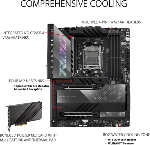 Vista 3 de ASUS ROG Crosshair X670E Hero AMD X670 AM5 Ryzen™ Desktop 9000 8000 y 7000 ATX Motherboard, 18 + 2 etapas de potencia, PCIe® 5.0, DDR5, 5X ranuras