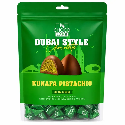 Vista 3 de Choco Lake - Chocolate de pistacho Kunafa estilo Dubai, bolsa a granel de 32 onzas, chocolate con leche relleno de kunafa crujiente y pistachos