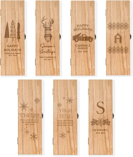 Vista 5 de Weddingstar Caja de regalo de vino de madera grabada personalizada con tapa - Blush Blooms