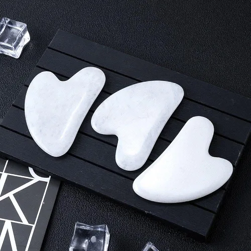 Vista 2 de Piedra preciosa natural Gua Sha herramienta de raspado de cristal SPA herramienta de masaje (jade blanco)