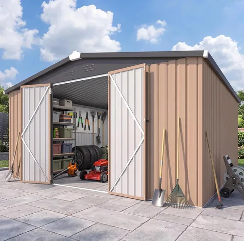 Vista 13 de AECOJOY Cobertizo de almacenamiento de metal para exteriores de 3 x 5 pies, cobertizo de herramientas de jardín resistente con puerta de gran