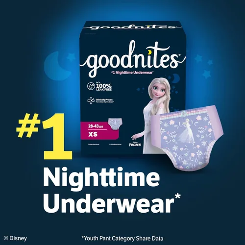 Vista 10 de Goodnites Ropa interior nocturna para niñas, talla extra pequeña (28-43 libras), 15 unidades, el embalaje puede variar