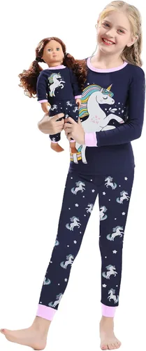 Vista 17 de Babyroom Pijamas de algodón a juego para niñas y niños pequeños, 4 piezas, ropa de dormir de Navidad Azul/2