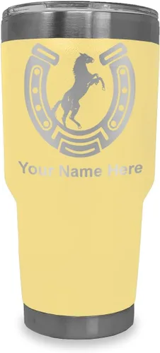 Vista 8 de LaserGram Vaso personalizado de 20 onzas, herradura con caballo (negro)