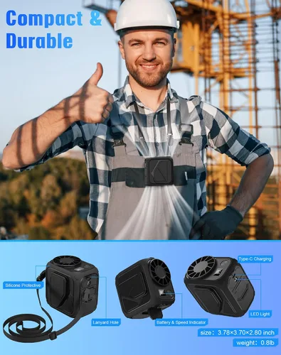 Vista 7 de Yestono Ventilador de cintura portátil recargable, mini ventilador de cuello de 10000 mAh con chip AI, 5 velocidades de flujo de aire fuerte, tiempo