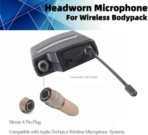 Vista 3 de Micrófono para auriculares discretos con micrófono para audio Technica Wireless System Bodypack Transmisor, ideal para conferencias, actuación