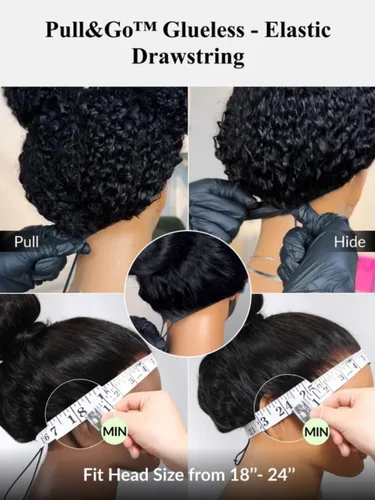 Vista 8 de KLAIYI Bye Bye Slip™ - Pelucas de cabello humano con encaje frontal 7x5, color marrón castaño degradado, rizado, sin pegamento, precortadas de 7 x