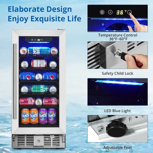 Vista 3 de Towallmark Refrigerador de bebidas, refrigerador de bebidas de 3.2 pies cúbicos Capacidad de 115 latas, enfriador de bebidas pequeño con compresor