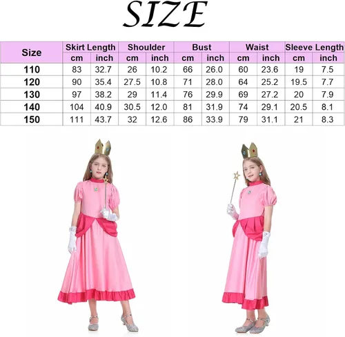 Vista 2 de Ladhow Disfraz de princesa melocotón para niñas, vestido rosa con accesorios para Halloween