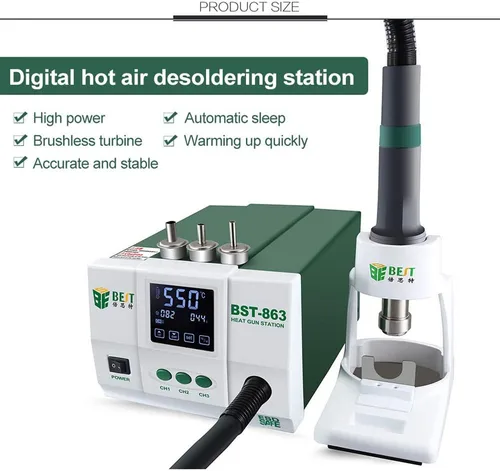 Vista 3 de BST-863 Estación de desoldadura profesional con control inteligente de pantalla táctil y pantalla LCD de temperatura constante - Perfecto