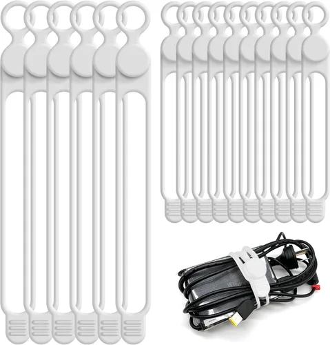 Vista 14 de Bridas de silicona para cables, organizador de cables (16 negro (16pcs-Black)