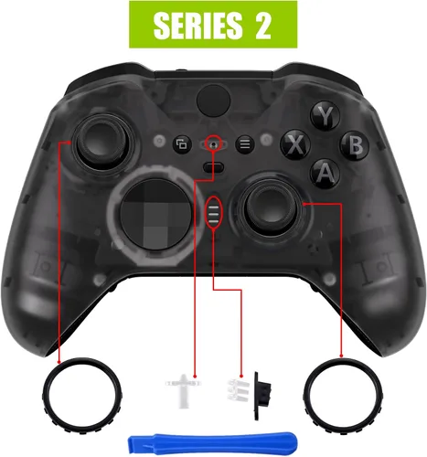 Vista 4 de eXtremeRate Cubierta frontal de repuesto negra transparente para Xbox One Elite Controller Series 2 (modelo 1797), carcasa frontal personalizada
