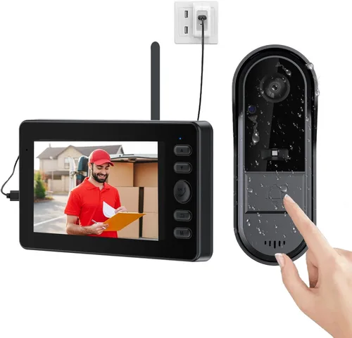 Vista 9 de TKMARS Timbre de puerta inalámbrico con video, con video HD 1080P, audio bidireccional, ángulo de 170°, pantalla de 4.3 pulgadas, IPX65 impermeable