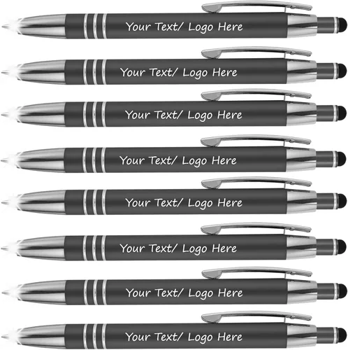 Vista 10 de Bolígrafos promocionales con tu texto personalizado o logotipo comercial personalizado, paquete de 50 - 3 en 1 bolígrafos de lujo de metal de goma +