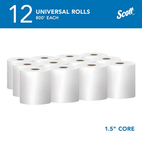 Vista 2 de Scott® Essential - Toallas en rollo duro universales (01040), con Absorbency Pockets™, núcleo de 1.5", blanco