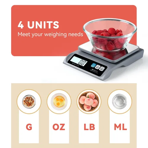 Vista 6 de BOMATA Báscula de alimentos de 0.00 oz/ 13 libras, báscula digital de cocina con bandeja de acero inoxidable extraíble, pantalla LCD retroiluminada