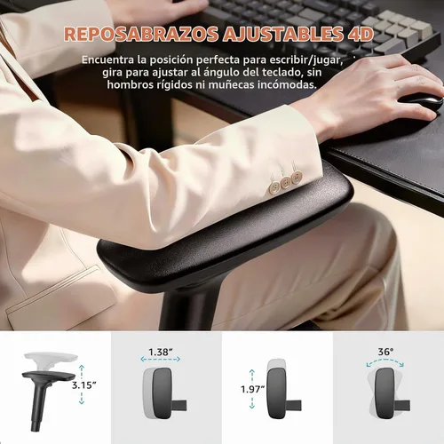 Vista 6 de ErgoSift M2 - Silla ergonómica de oficina – Silla de escritorio de malla con respaldo alto con soporte lumbar ajustable, reposabrazos 4D para largas