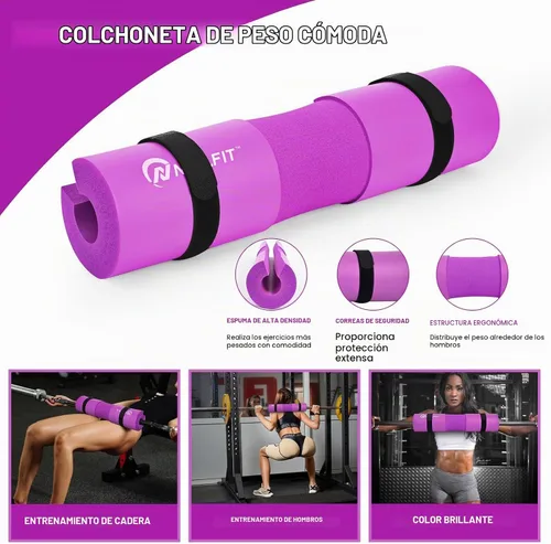 Vista 5 de NEALFIT Juego de almohadillas para pesas para sentadillas, estocadas y empujes de cadera, almohadilla protectora de cuello y hombro, barras Púrpura