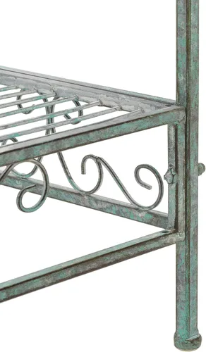 Vista 8 de SAFAVIEH Colección para Exterior Noreen Victorian Scroll, Estante de Hierro Forjado Antiguo en Verde Oscuro de 3 Niveles