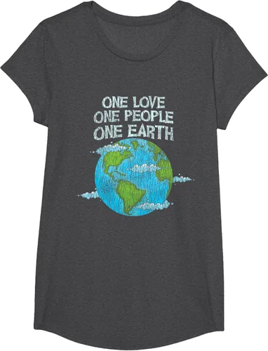 Vista 36 de Vintage One Love One People Planet Cambio climático Día de la Tierra Camiseta Negro