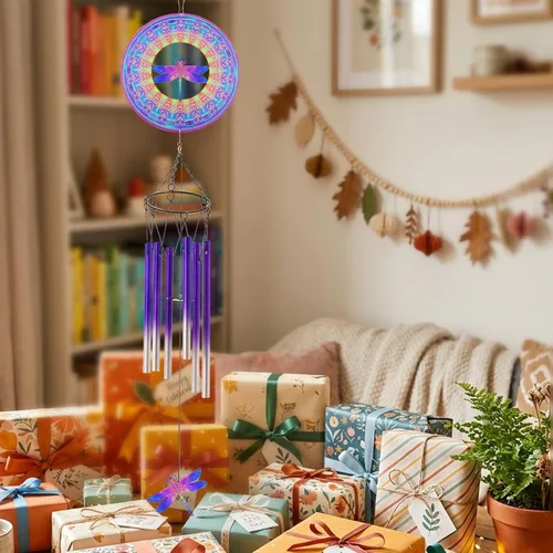 Vista 5 de Campanillas de viento con rotador de libélula, regalos para hombres, mujeres, jubilación, maestros, padres - decoración colgante para exteriores