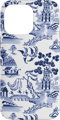 Vista 20 de iPhone 14 Pro Preppy Azul y Blanco Willow Patrón Chinoiserie Toile Case