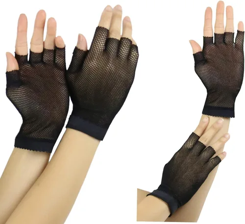 Vista 2 de ToBeInStyle Guantes de red sin dedos para mujer, diseño gótico de Halloween, 80 pies