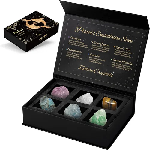 Vista 25 de Conjunto de regalo de cristales de Acuario, signos del zodiaco, piedras de nacimiento de cristales curativos con caja de horóscopo, cristales