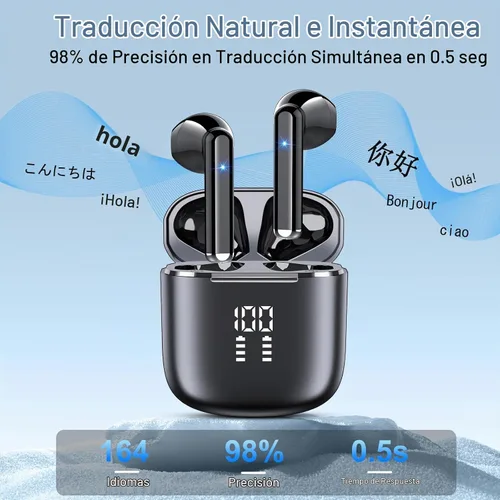 Vista 2 de Auriculares de traducción AI en tiempo real, 164 auriculares de traductor de idiomas 3 en 1 Bluetooth 5.4 con aplicación, auriculares de traducción