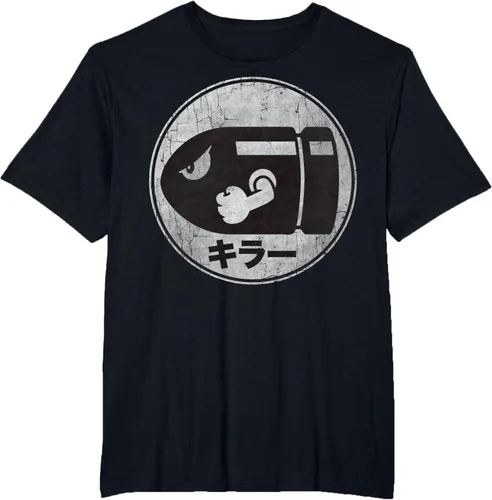 Vista 35 de Super Mario Camiseta con logotipo de Bullet Bill Distressed en Kanji
